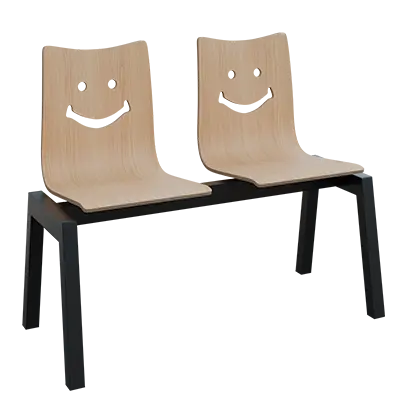 SMILE 2, dřevěná lavice do čekárny, 2-sedák, dub bělený, kostra černá